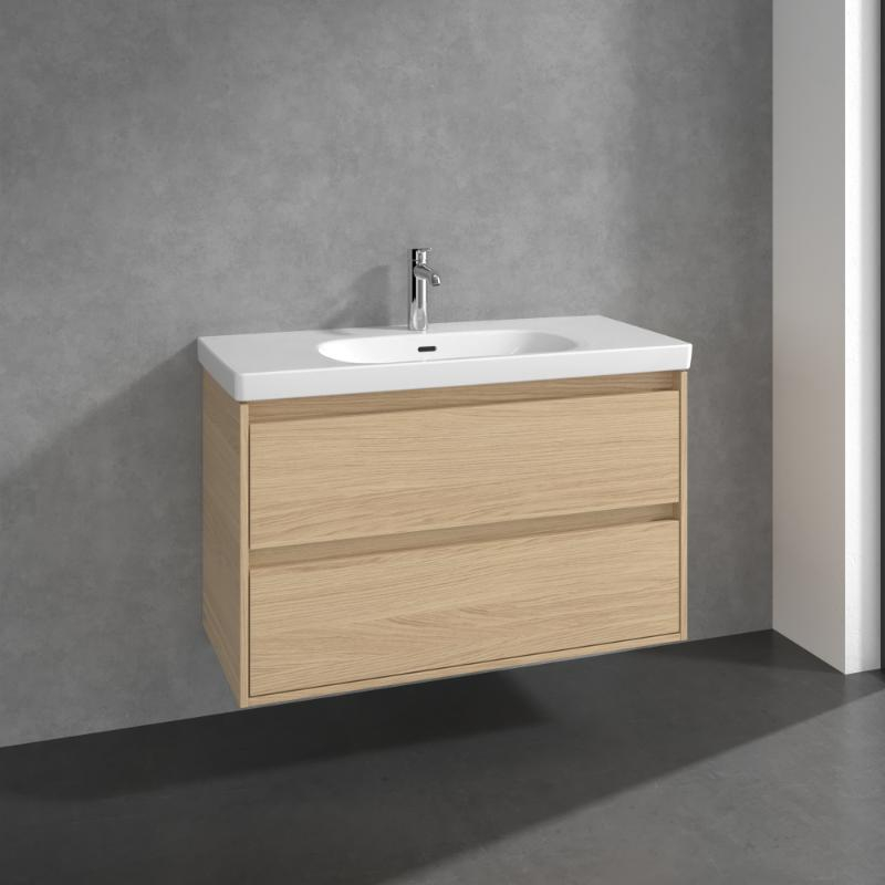 Mobilier suspendat lavoar Villeroy & Boch Skyla 100 cm, 2 sertare Soft Close, Nordic Oak